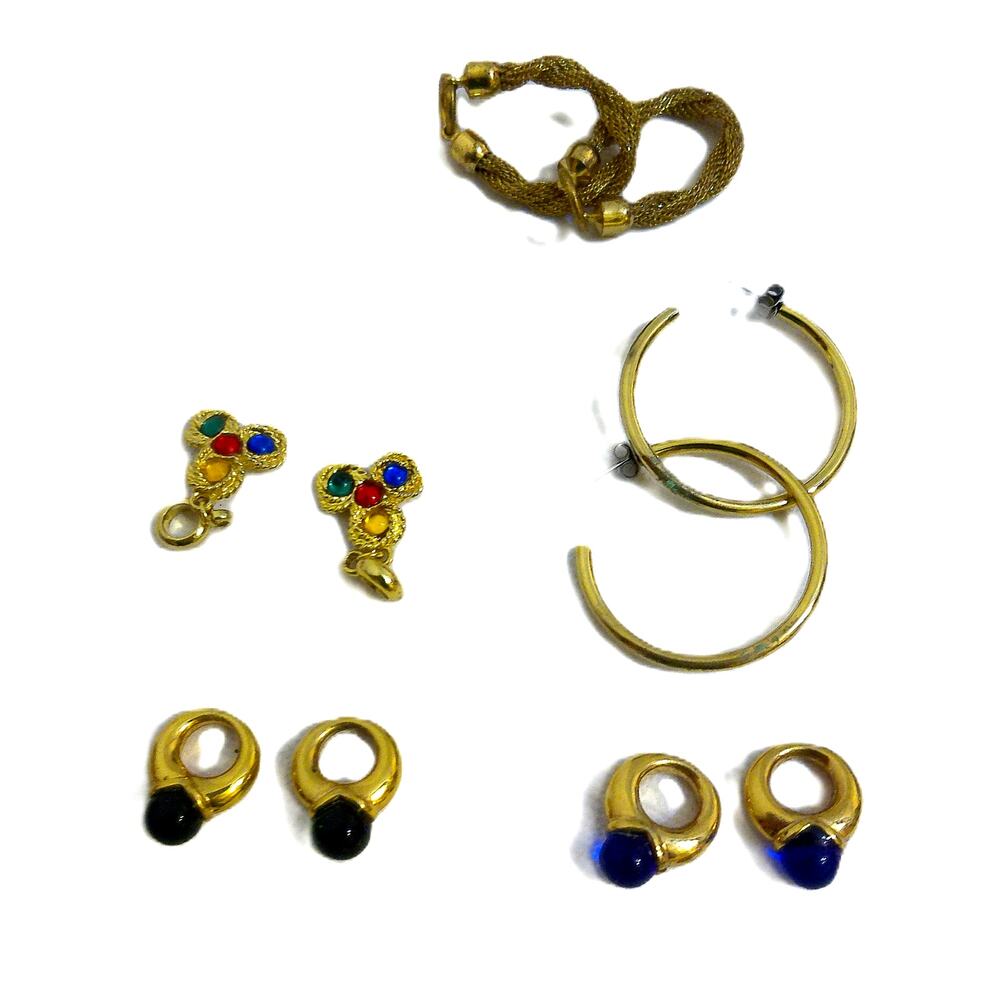 Vintage 80s Interchangeable Earring Set: Gold Hoops with 5 Pairs Mixed Dangles